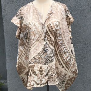 Johnny Was silk multicolored button down top